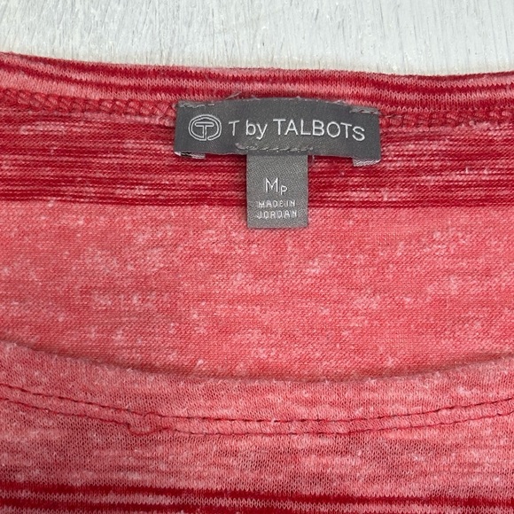 T by Talbots MP Red Striped Knit Top Button Shoulder & Sleeve Petite - Picture 7 of 9